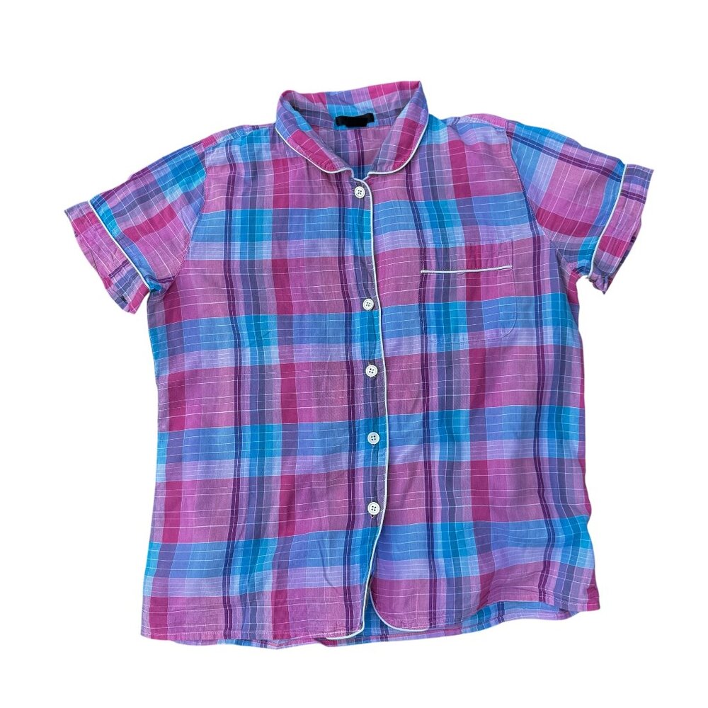 J. Crew Short-Sleeve Crinkle Cotton Pajama Set in Ombré Plaid Size Medium - Picture 7 of 10